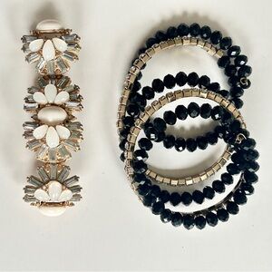 Elegant Black and White Beaded Bracelet Set of two wrap around